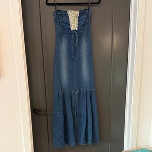 bebe Blue Maxi Dress with Cream Detail